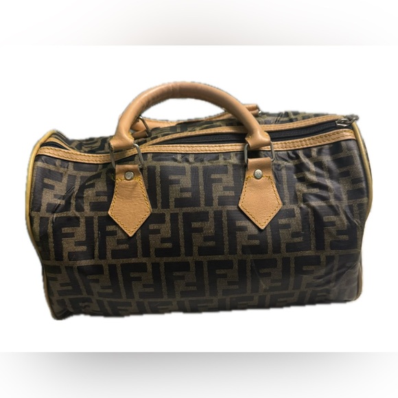 Vintage Fendi Zucca Black and Tan Bowling/Boston Bag - Picture 4 of 15